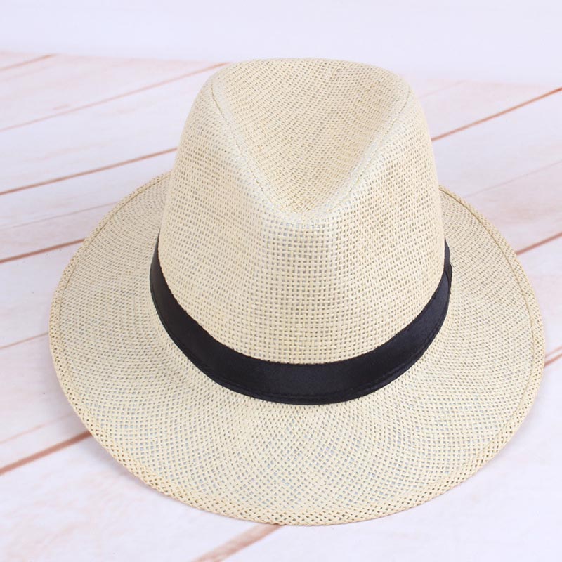 

Men Straw Panama Hat Handmade Cowboy Cap Summer Beach Travel Sunhat LXH, Black