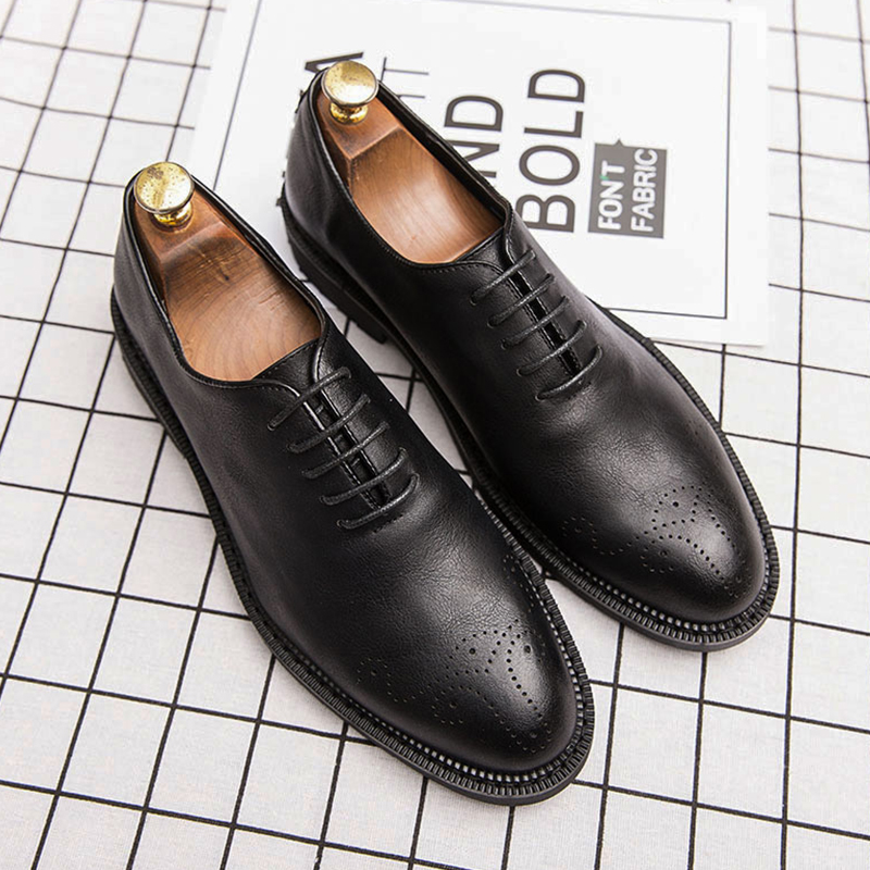 

AUGTZM Classic Brogue leather formal shoes men oxford lace up wedding business office flat dress shoes big size 38-47 Black 2020