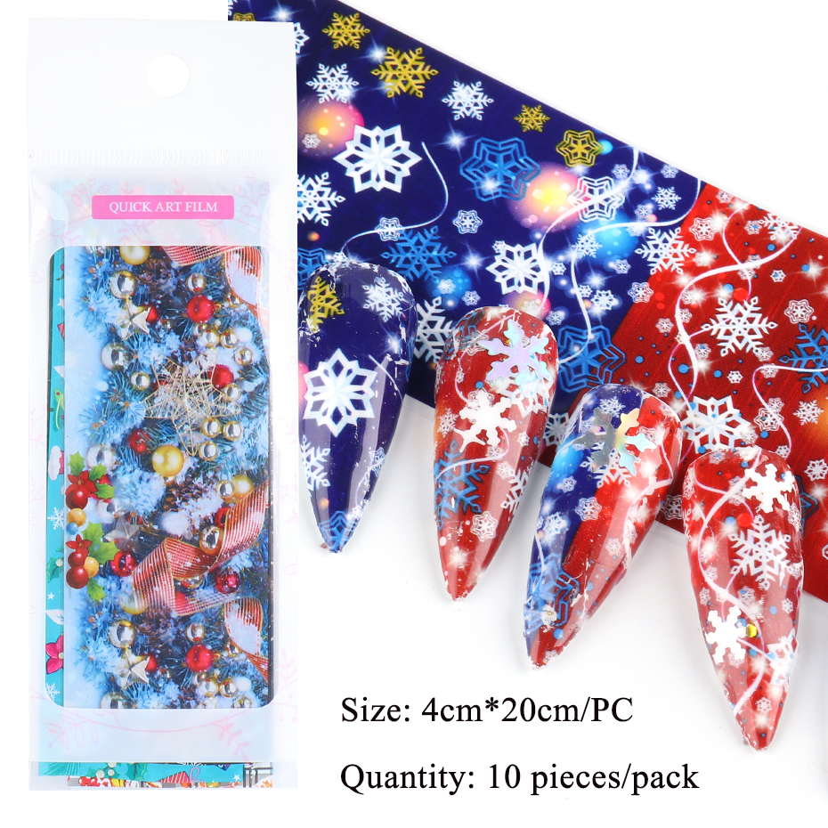 10pcs/pack Christmas Winter Nail Foils Stickers Set Santa Claus Snowflakes Nail Art Transfer Slider Manicure Decoration Wrap CHSW7115-image-587463165