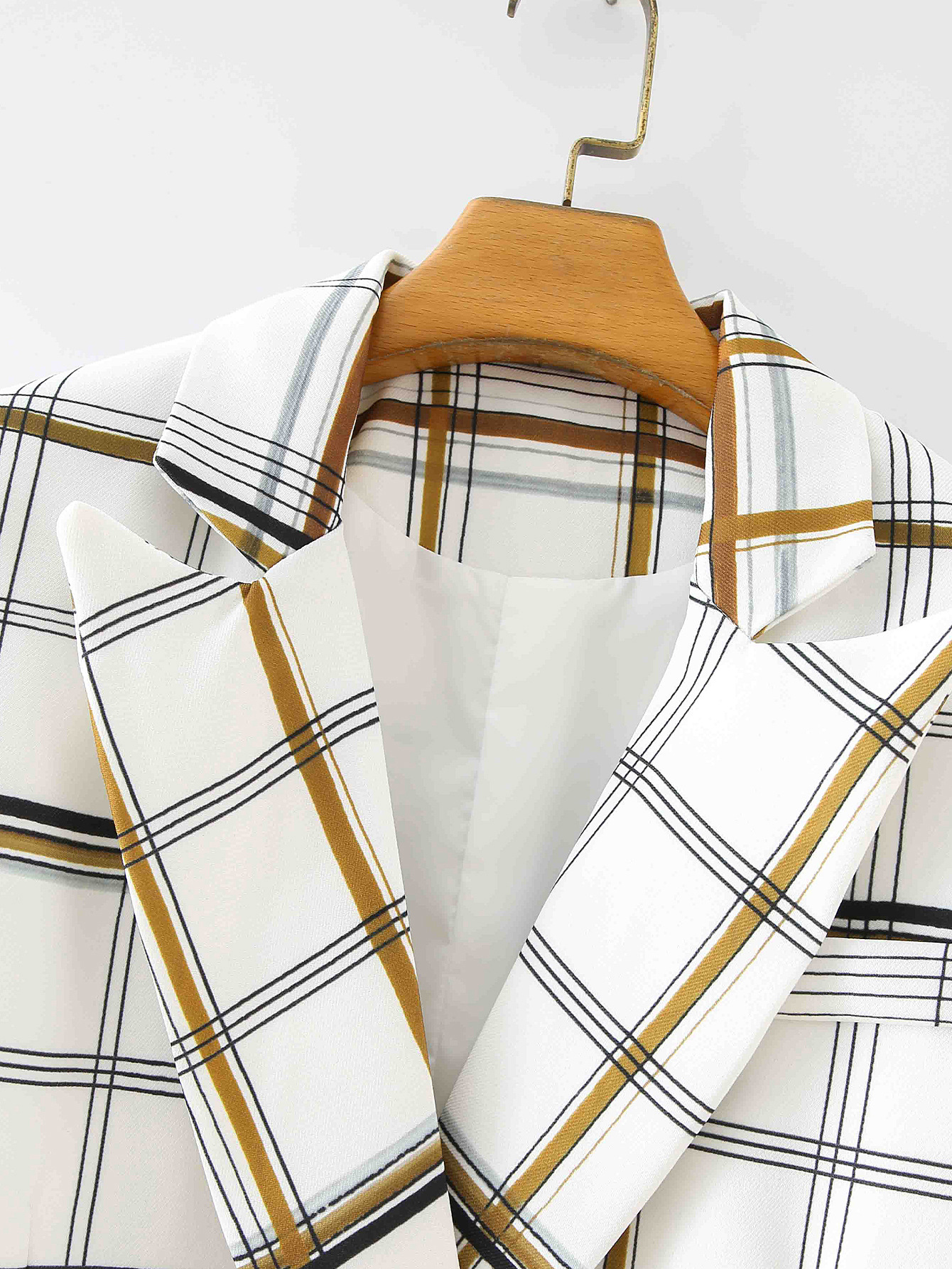 

Women' Jacket 2020 Top Autumn New Fashion Double-breasted Plaid Female Slim Suit Classical Style Outwear Casual Elements Size -L, White
