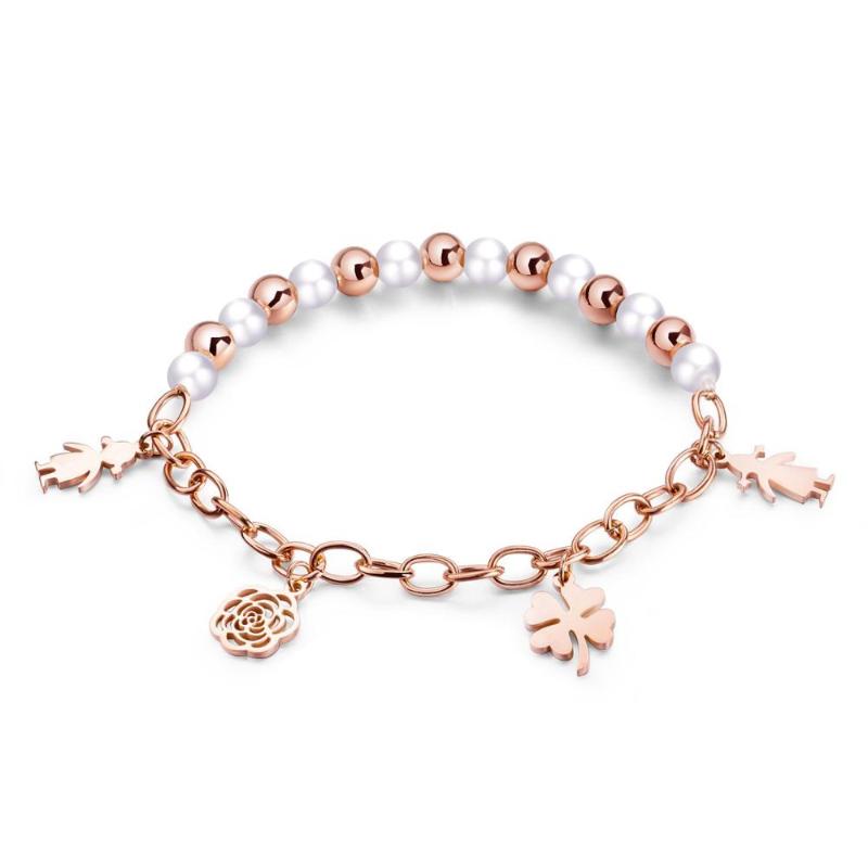 

Fashion Lady Titanium Steel Rose Gold Bead Bracelet Temperament Lucky Grass Flower Bracelet Creative Jewelry 3-GS992