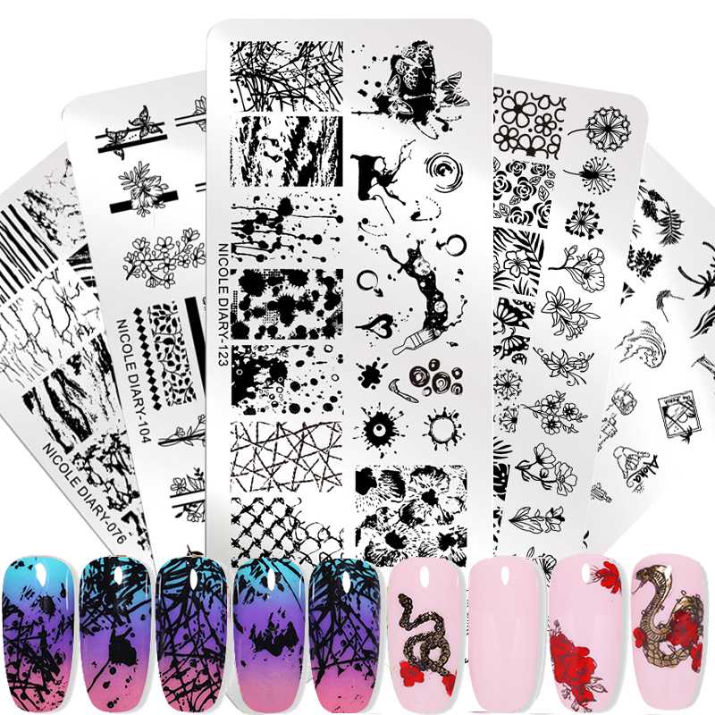 

NICOLE DIARY Marble Image Nail Art Stamping Plates Flower Plants Snow Design Printing Stamp Template Art Stencil Tools