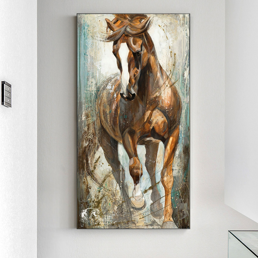 ZWPT85 fine 100/% hand-painted animal two horses oil painting decor art on Canvas