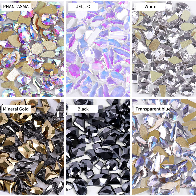 Mixed 100Pcs Nail FlatBack Super Glitter Crystal AB Rhinestone Bright Black Nail Art Rhinestones Stone DIY Manicure Decorations-image-579607714