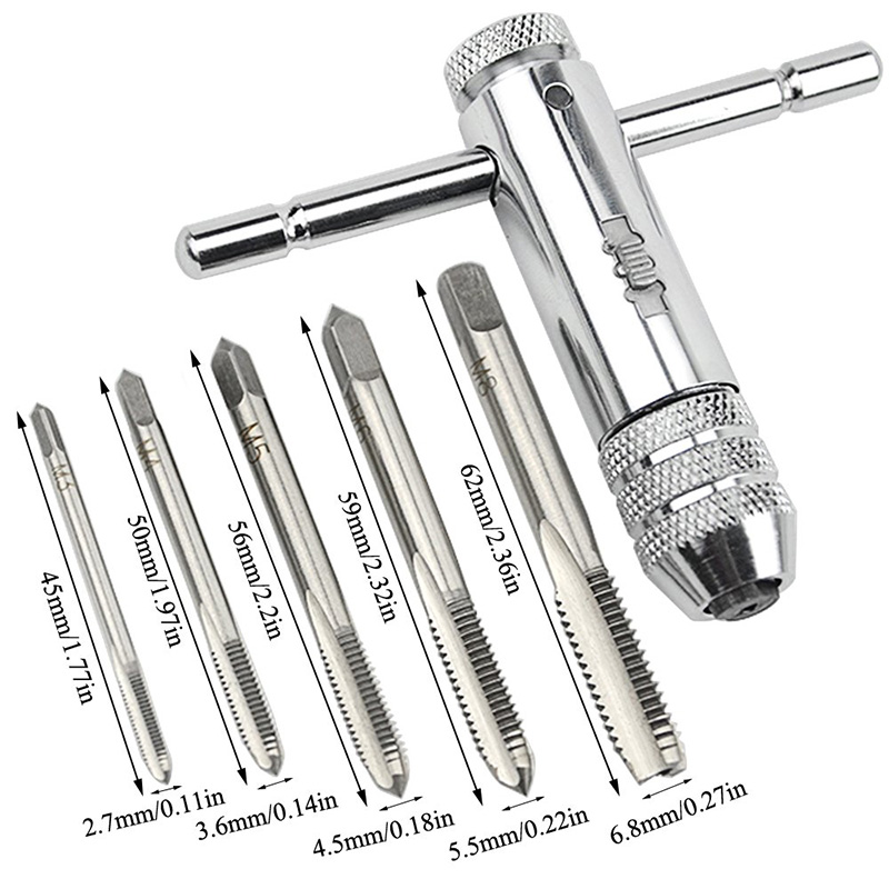 

Engineers M3-M8 Lengthen Reversible T Handle Ratchet Tap Taps Wrenches Wire tapping Wrench Silver Adjustable Holder Tool