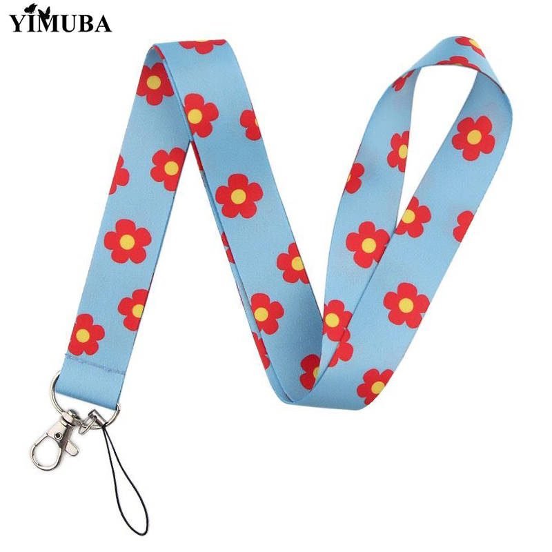 

YIMUBA Small Round Flower Lanyards Keychain Solid Color Simple Printed Ribbon Mobile Phone Straps Key Ring Holder with Hang Rope