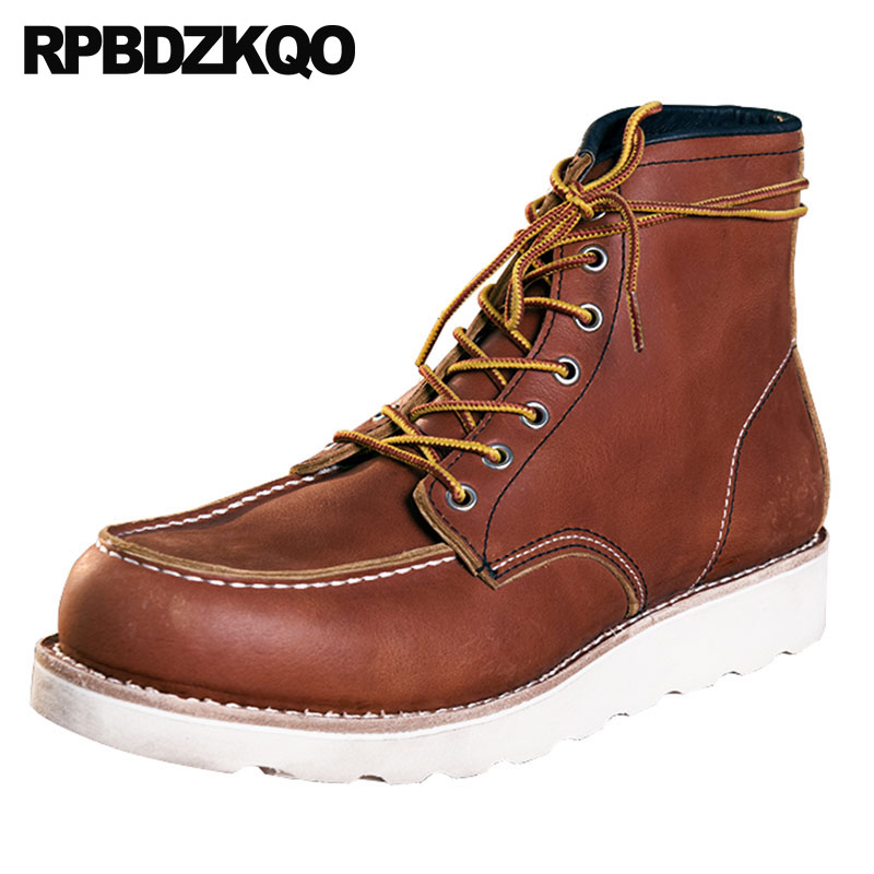 

army booties men plus size short combat full grain leather boots retro fall genuine designer high quality shoes autumn, Red brown