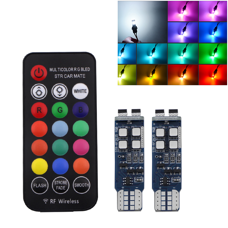 

2 Pcs Car Flash Strobe Light T10 W5W 194 RGB Bulbs With Remote Control Indoor 12V Headlight Wedge LED Atmosphere Turn Lights, As pic