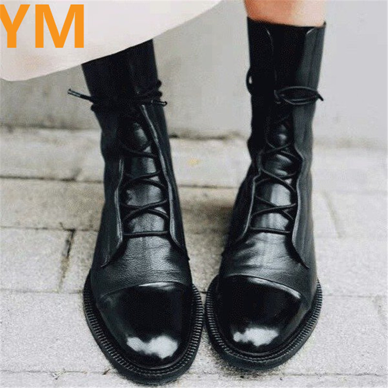 

2020 Winter Lace-Up Thick Bottom British Locomotive Boots for Cylinder Knight Ladies Boots Mid-calf Women 35-43, Black