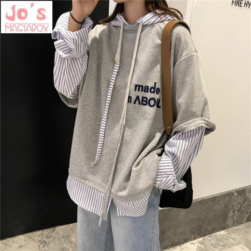 

Womens Hoodies Sweatshirts Oversized Tracksuits Long Sleeve Harajuku Hooded Pullovers Hip Hop Stripe Tops Loose BF, Gray