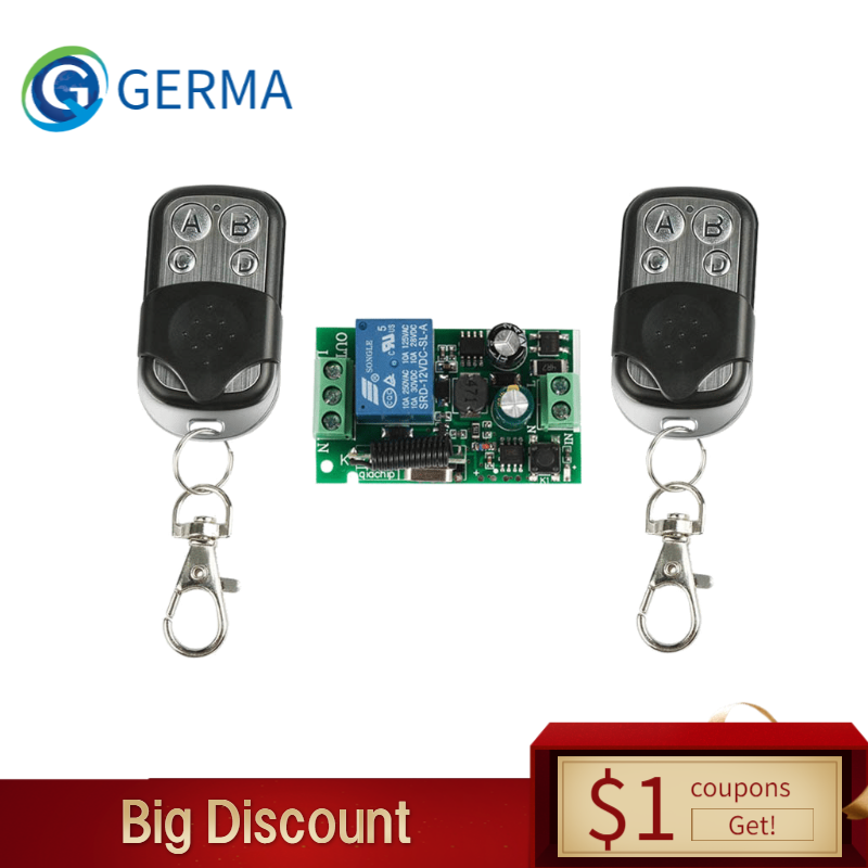 

GERMA 433Mhz Wireless Remote Control Switch AC 85V ~ 250V 110V 220V 1CH Relay Receiver Module + RF Transmitter For Garage Door