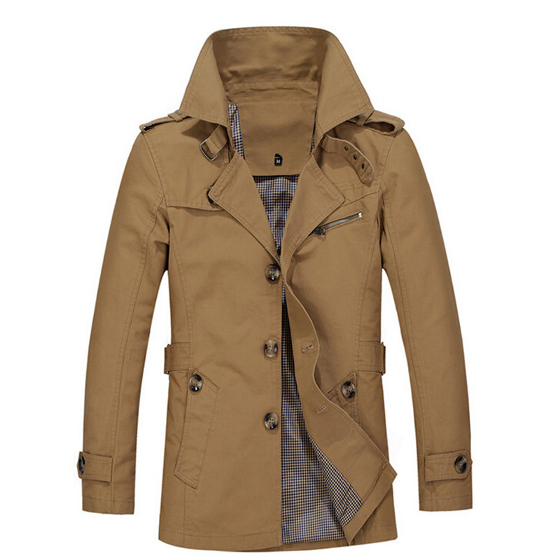 

Men Long Jacket Spring Autumn Korean Men Slim Cotton Casual Windbreaker Men's Long Coat Jacket Popular 5XL, Army green