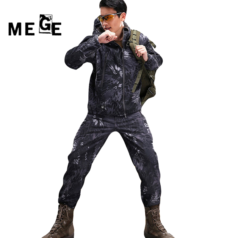 

MEGE Men Jackets TAD Hunting Hiking, Outdoor Sports SoftShell Sharkskin Autumn Winter Clothing, Windproof Hoodies, Coat, Black
