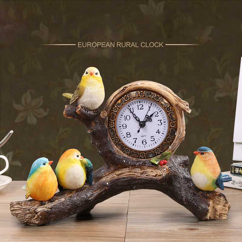 

Silent Resin Table Alarm Clock with Bird Ornament and Tree Branch Design, Colorful