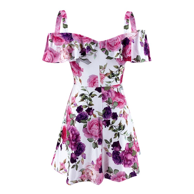 

Blackday Summer Women Sexy V-Neck Off-shoulder Flower Print Slim High Waist Short Sleeve Dresses Hot Style, Black