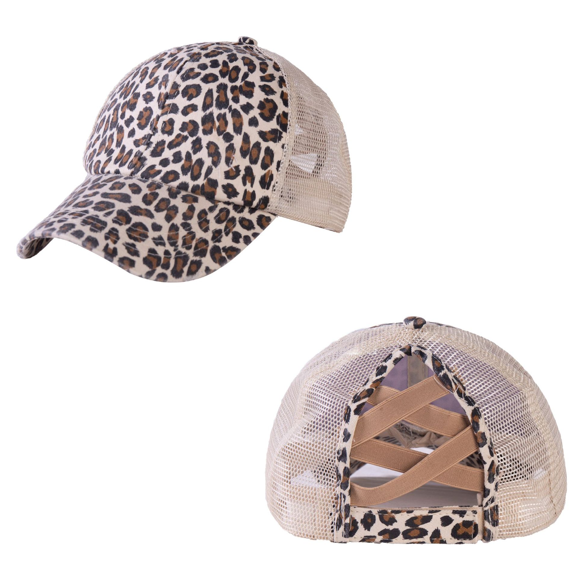 

US Stock Leopard Camouflage Ponytail Snapbacks Sports Caps Hats Criss Cross Back Baseball Caps Summer Sun Visor Headwears Home Party Hat, Red