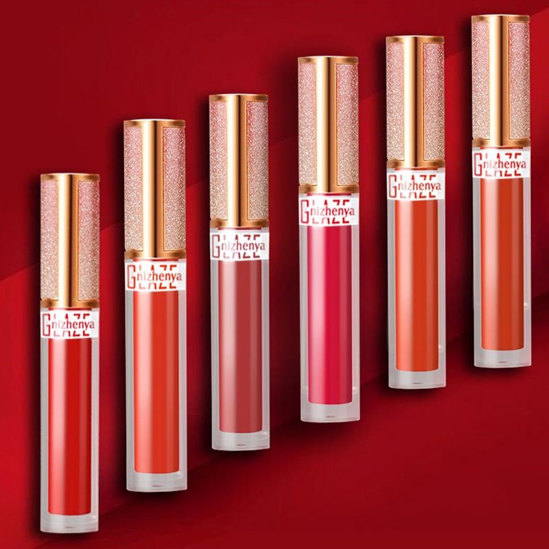 

Hot Sales Waterproof Nude Matte Velvet Glossy Lip Gloss Lipstick Lip Sexy Red Tint 6 Colors Women Fashion Makeup Gift, As shown