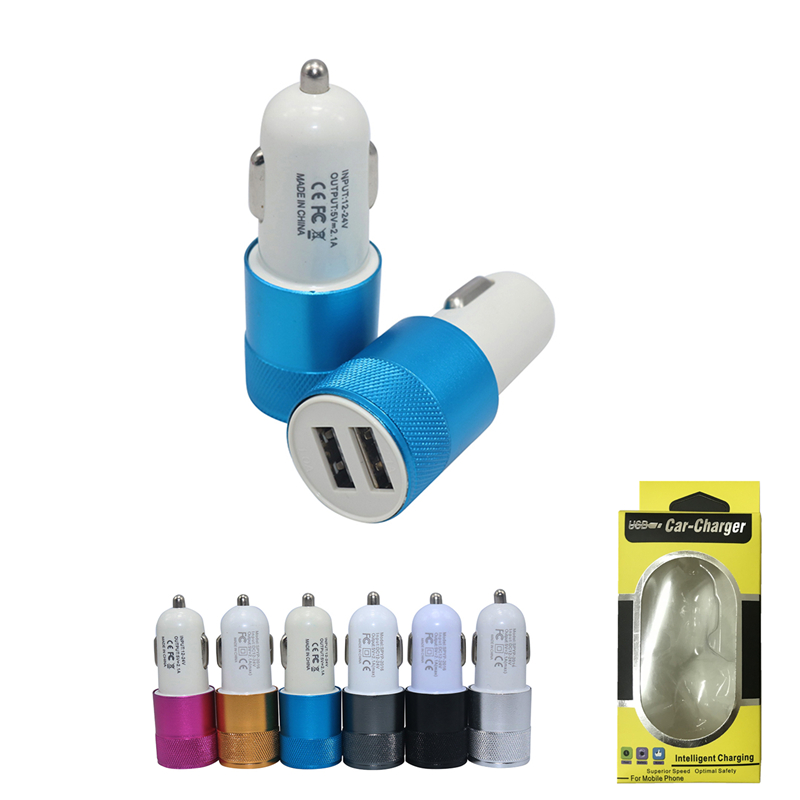 

Car USB Charger Quick Charge 2.1A 1A Mobile Phone Charger 2 Port USB Fast Car Charger for Samsung Tablet Car-Charger With Retail Package