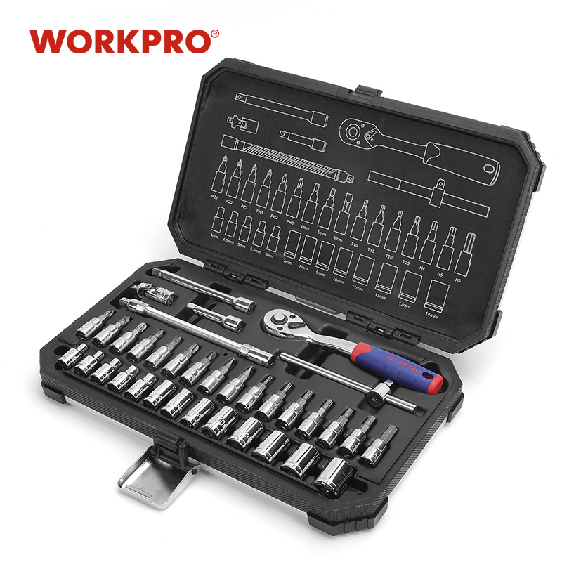 

WORKPRO 35PC Tool Set Home Instruments Set of Tools for Car Repair Tools 1/4" Dr. Socket Ratchet Wrench