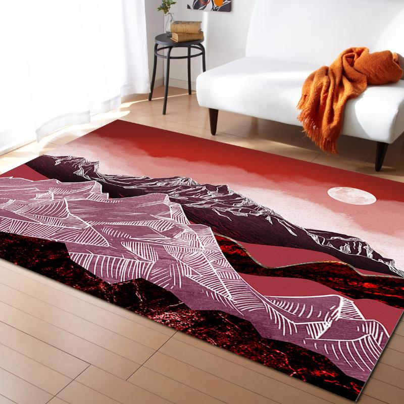 

Red Mountain Moon Pattern Carpets for Living Room Bedroom Area Rug Kids Room Play Mat 3D Printed Home Large Carpet, As pic