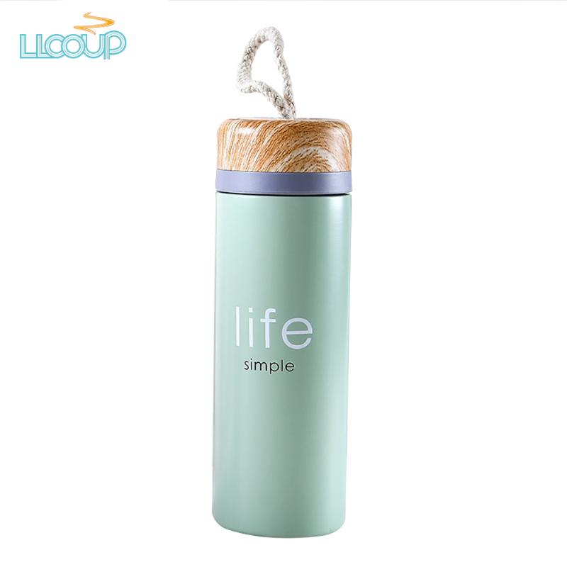 

Korean Style Mini Portable Travel Mug 320ml Wood Grain Cover 304 Stainless Steel Vacuum Flask Coffee Mug Hot & Cold Milk Cups