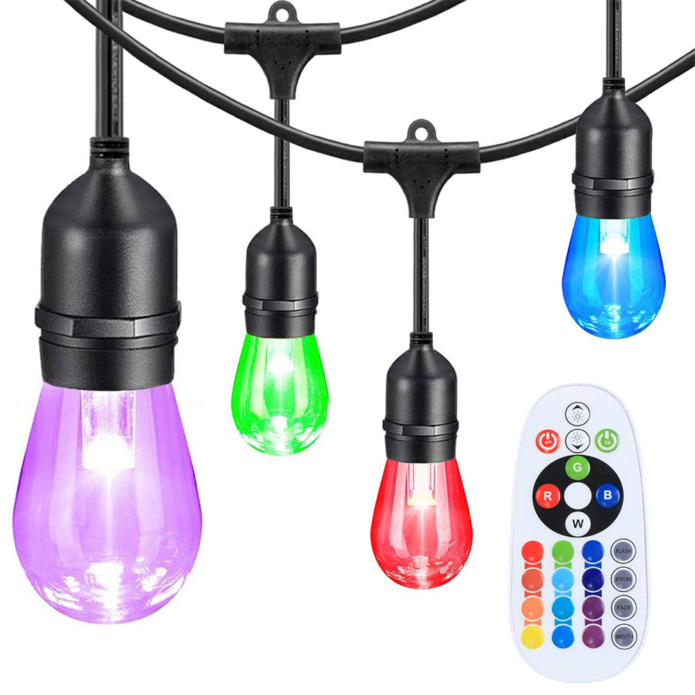 

Color Changing Outdoor String Lights,Dimmable 12 RGB LED Bulbs, 24ft Waterproof Edison String Lights for Patio Backyard Party Birthday