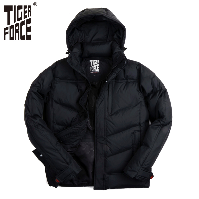 

TIGER FORCE Hot Sale Men White Duck Down Jacket Winter Down Coat With Hood Solid Zipper Free Shipping D-265, Red