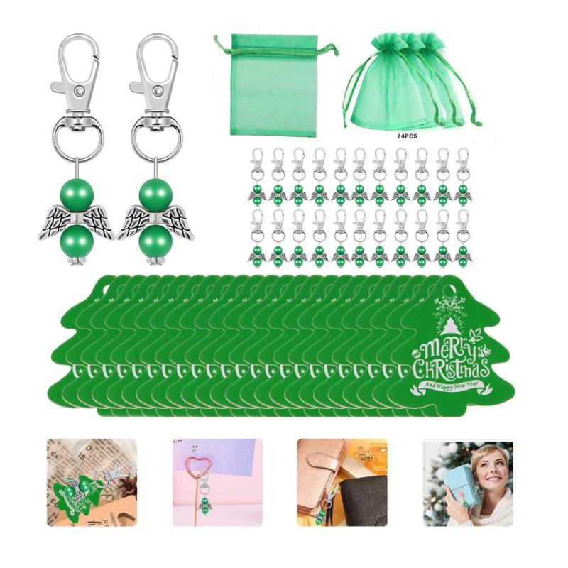 

24 Sets Merry Christmas Party Favor Souvenir gifts Guardian Angels + Organza Bags + Baptism Gift Pendants Keychains