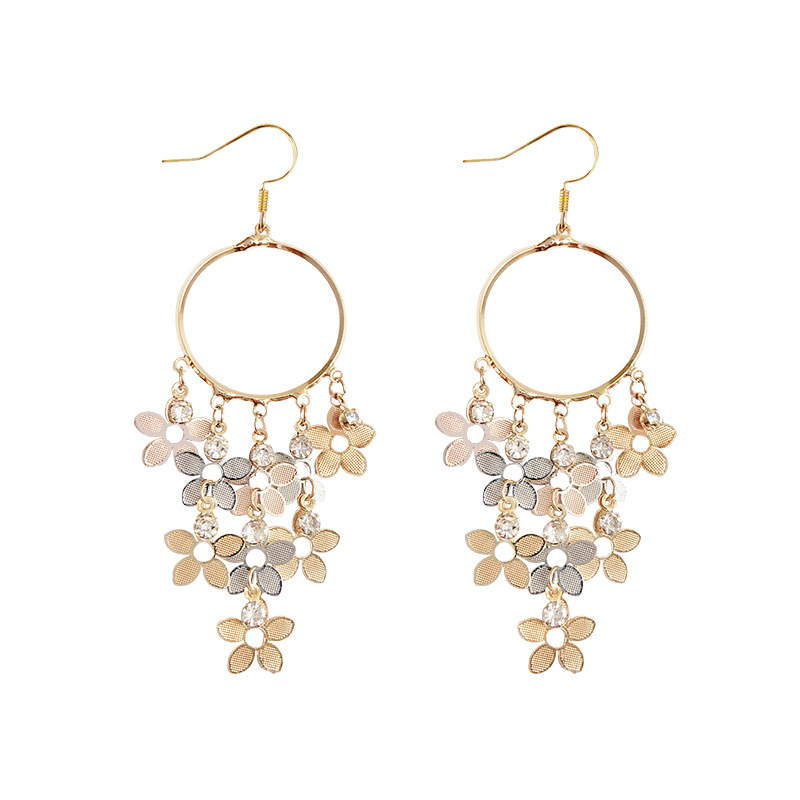 

MeiLD Flower Crystal Earring Shine Tassel Dangle Hanging Jewelry Geometric Retro FLower Pendant Earring Bohemian Ethnic Jewelry