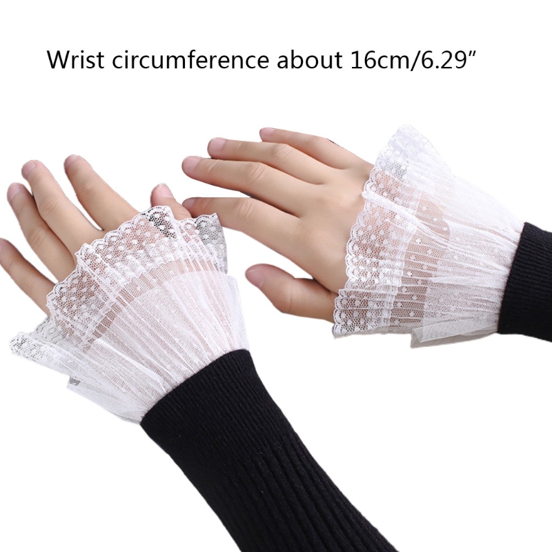

1 Pair Korean Women Girls Fake Flared Sleeves Double Layer Lace Pleated Ruched False Cuffs Wrist Warmers
