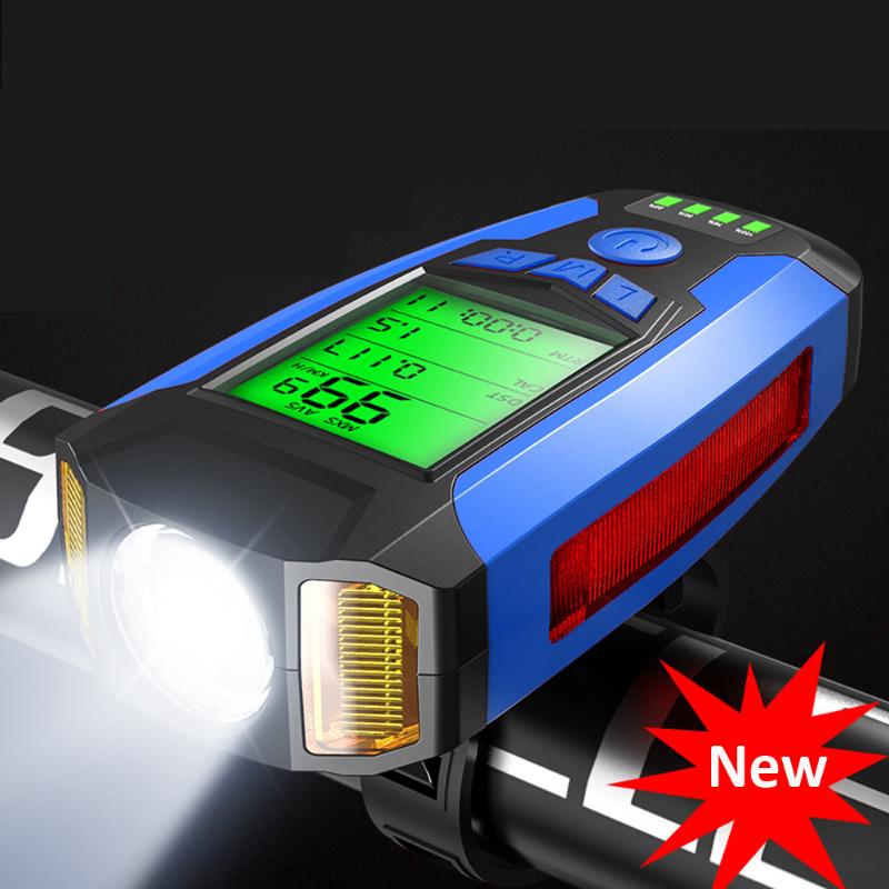 

USB Bicycle Light Lamp Bike Computer Speedometer 5 Mode Horn Cycle Bike Speedometer LED Front Light Cycling Headlight