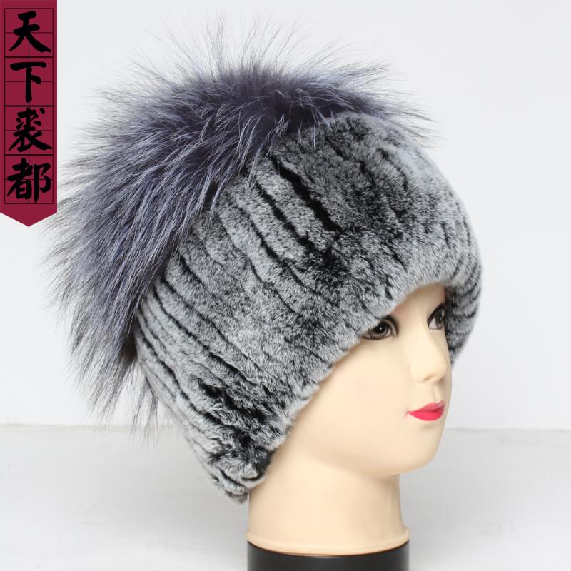 

New Winter Lady Genuine Rex Fur Cap Good Elastic Natural Fluffy Silver Fur Hat Women Warm Real Rex Hats, Color 7