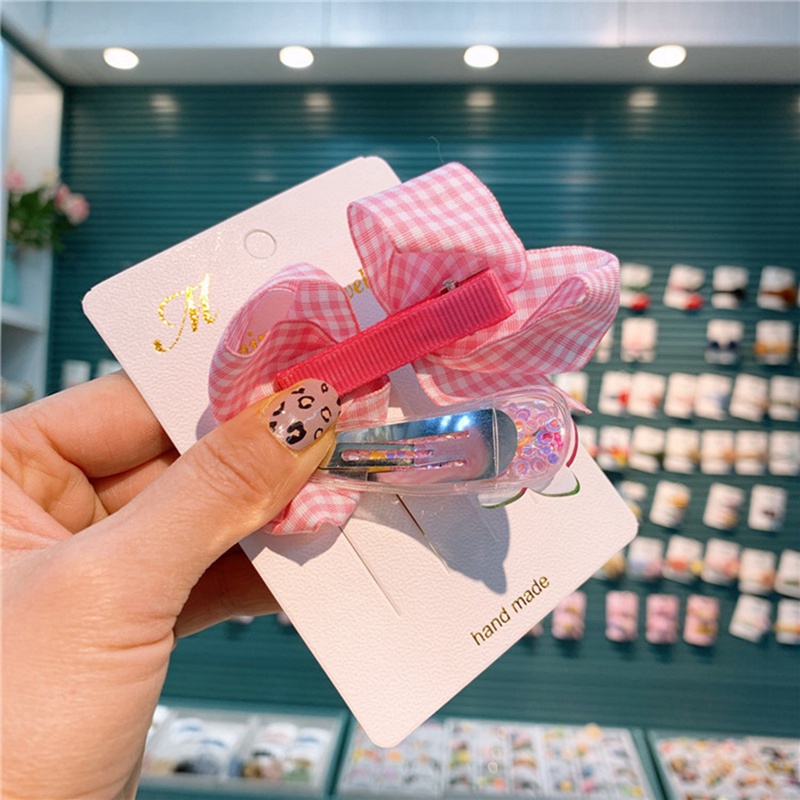 

Bobora 2pcs Girls Cute Plaid Bow Hairpin Fruit Quicksand BB Clip Hairpin