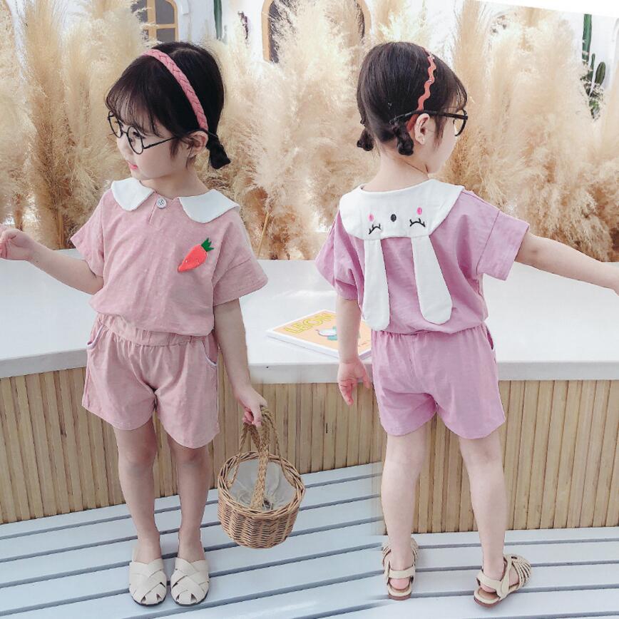 

Kids Clothes Toddler Girls Clothing Set Children Summer Cute baby Girls Rabbit ear with radish Tops Shorts Infantil Baby Suit, Green