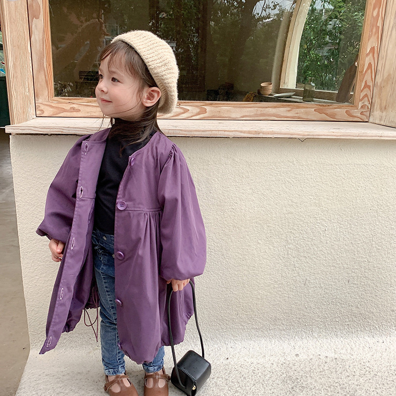 

children clothing autumn 2020 embroidery collar coat baby girl long Trench, Black