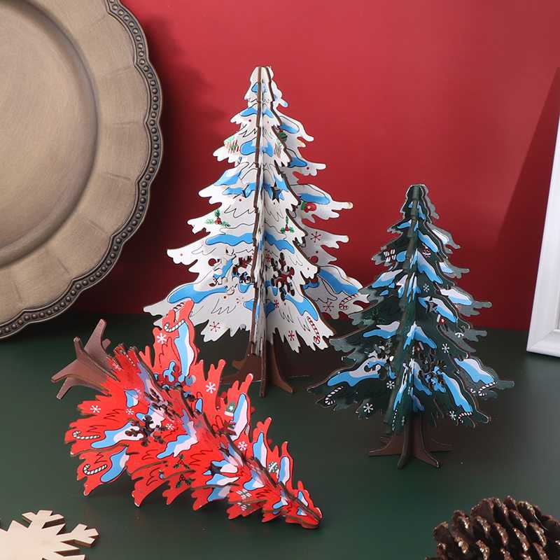 

Christmas Color Painted Christmas Tree Desktop DIY Wooden Mini Tree Home Decor