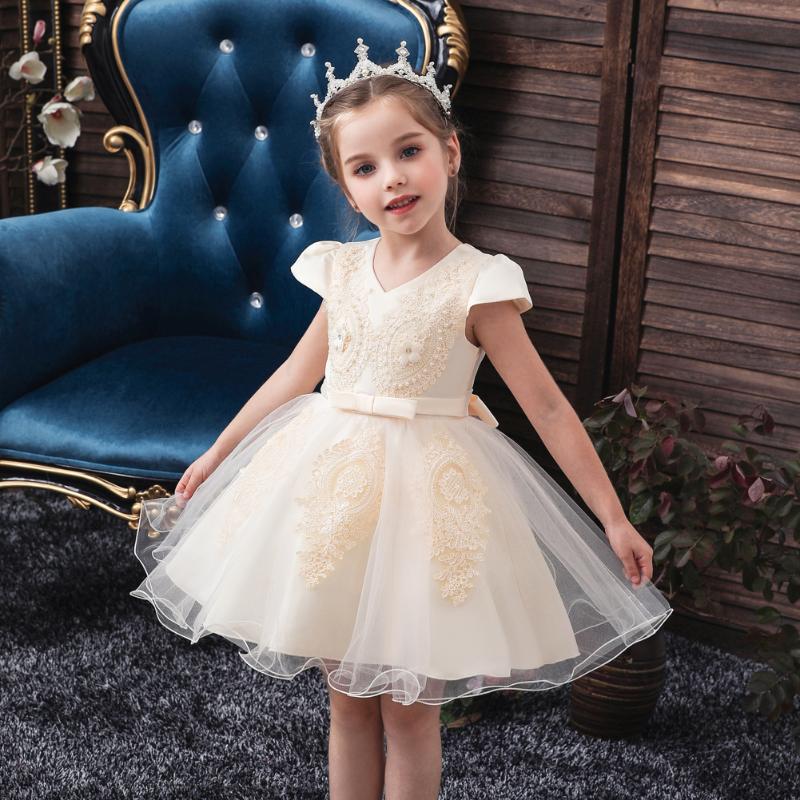 

1-5 Years Girls Dress Wedding Party Princess Christmas Dresse for girl Party Costume Kids Cotton girls Clothing, Beige