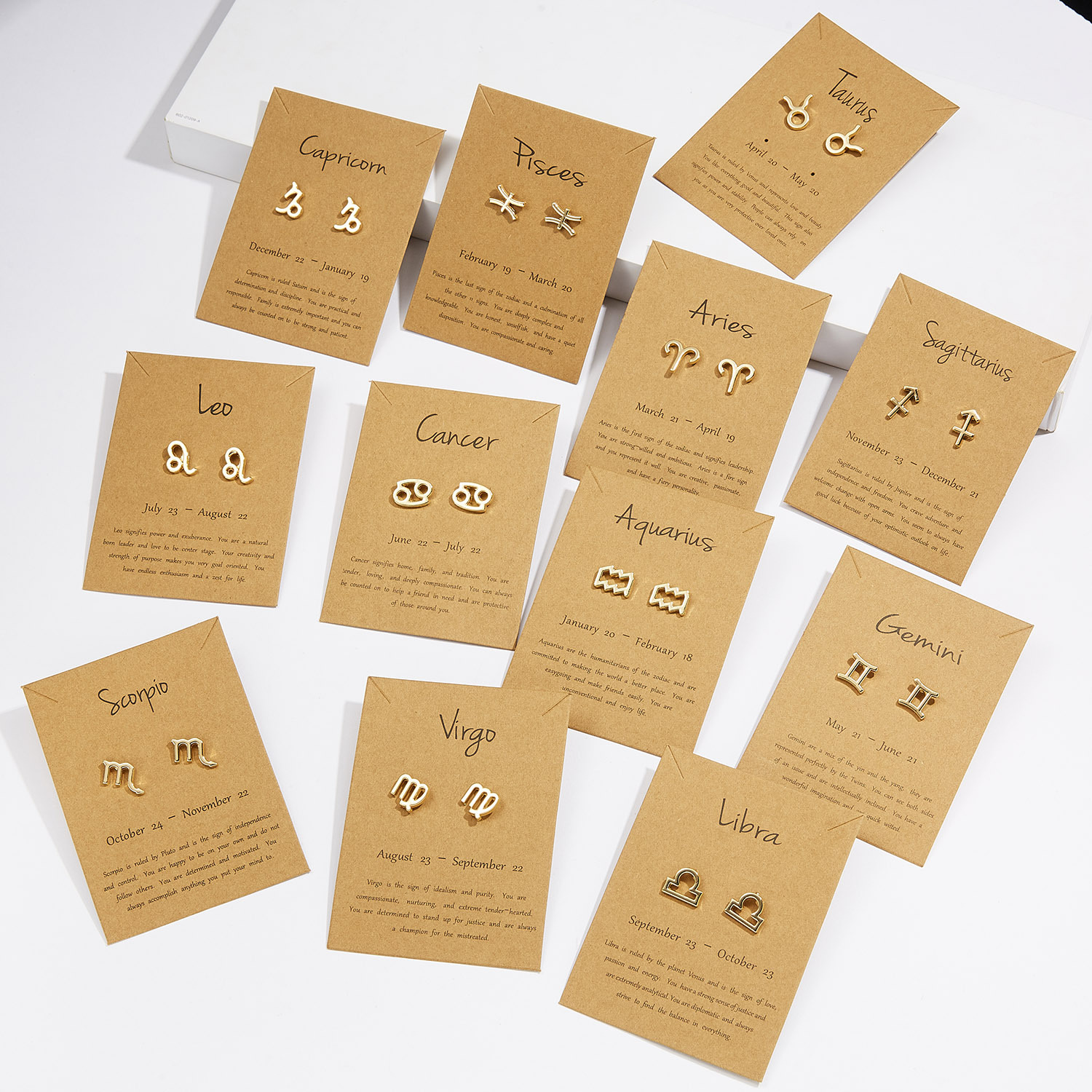 

European and United States Fashion constellation sign Stud Earring Gold 12 zodiac Earrings with Gift card