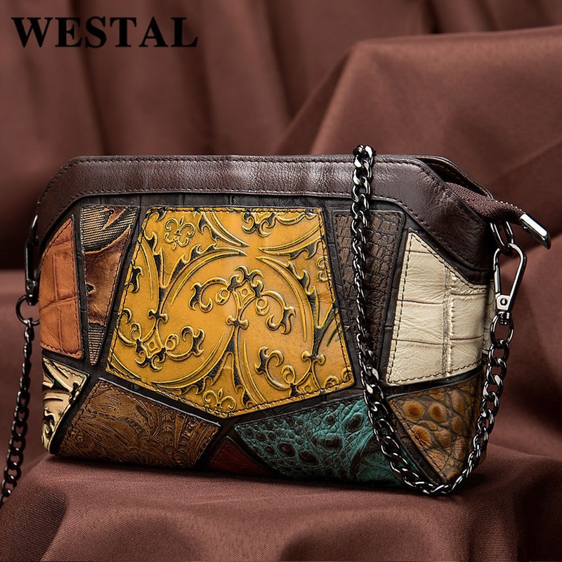 

2020 New Style Ladies' Genuine Leather Sling Bag Women's Cross-Body Bag Contrasting Color Embossed Briefcase for Women, Color -random