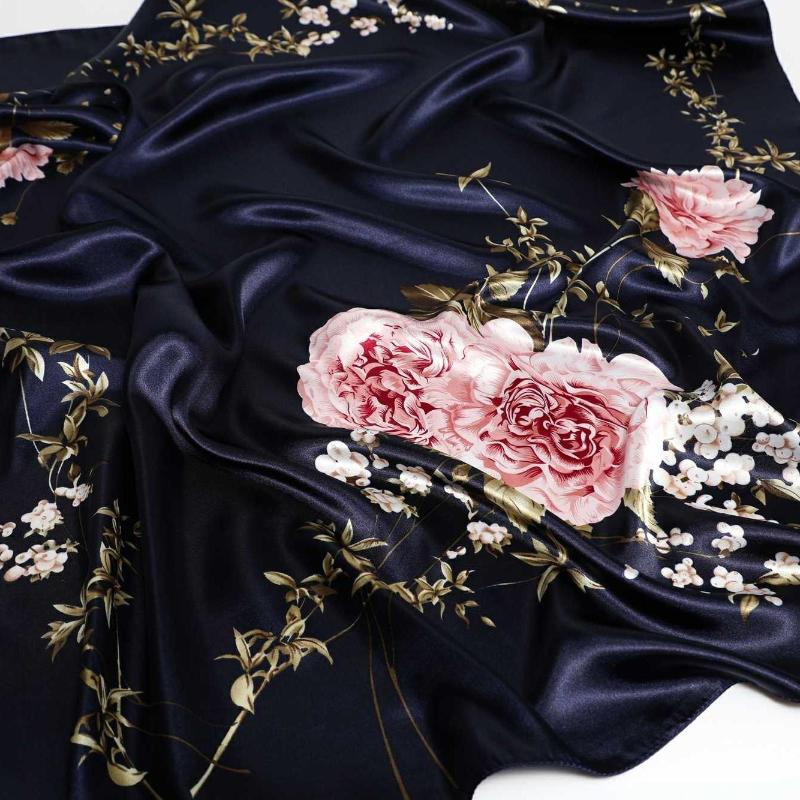 

90*90cm Square Shawls and Wraps Floral Print Neck Scarf For Women Silk Satin Neck Scarfs For Ladies Bandana Head Scarves Female