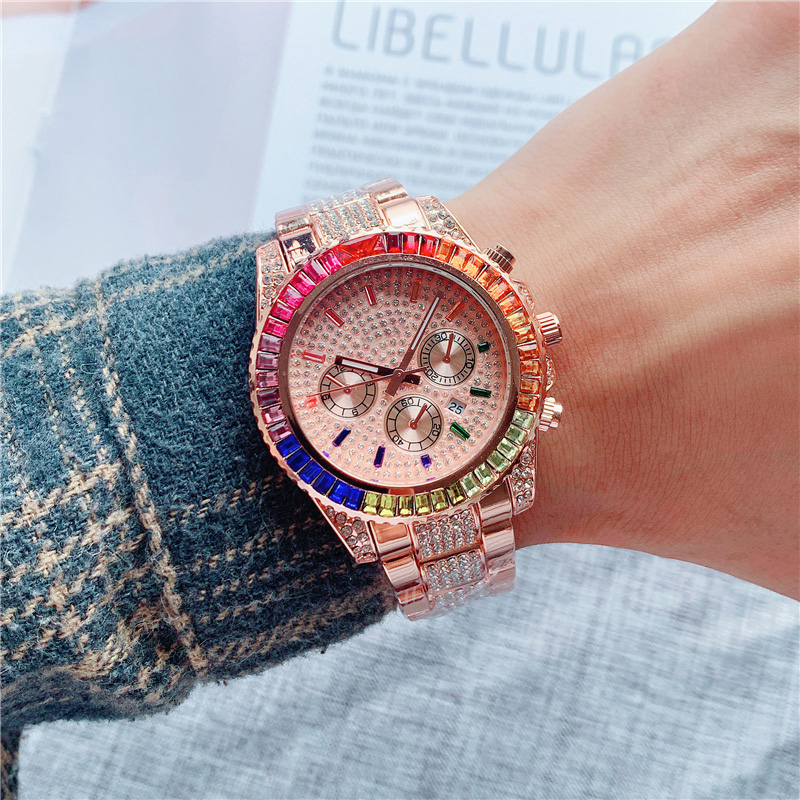 

Fashion Brand Watches Men Women Colorful crystal Style Stainless steel band Calendar Date Quartz wrist Watch X97, Silver