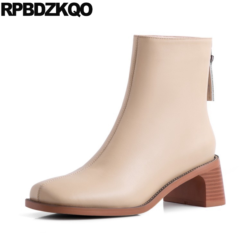 

square toe autumn short fall ankle fur designer shoes women luxury 2020 vintage suede winter genuine leather boots chunky size 4, White leather