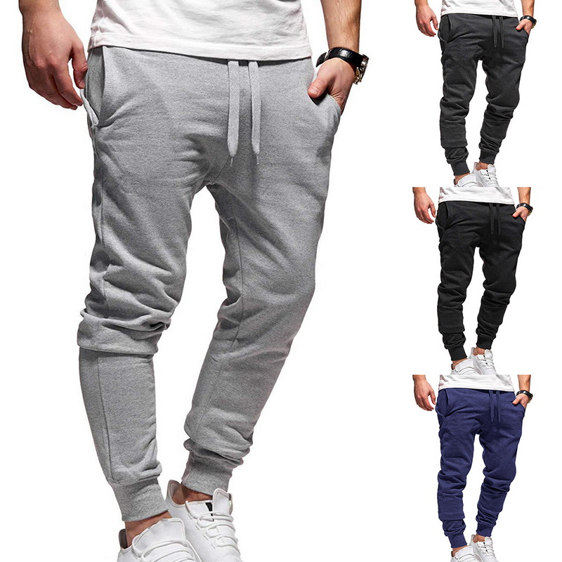 

New Jogging Pants Men Sports Pants Running Trousers Men Gym Cotton Solid Color Sweatpants Bodybuilding Skinny, Light grey