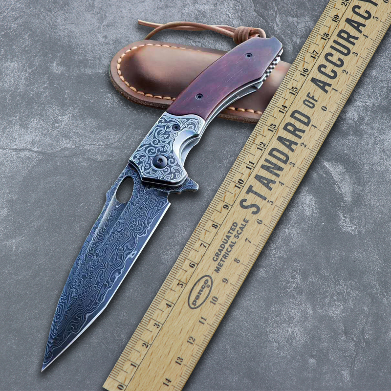 VG10 Damascus steel outdoor hunting camping outdoor tactical self-defense survival multi-purpose folding knife EDC tool-image-589129772