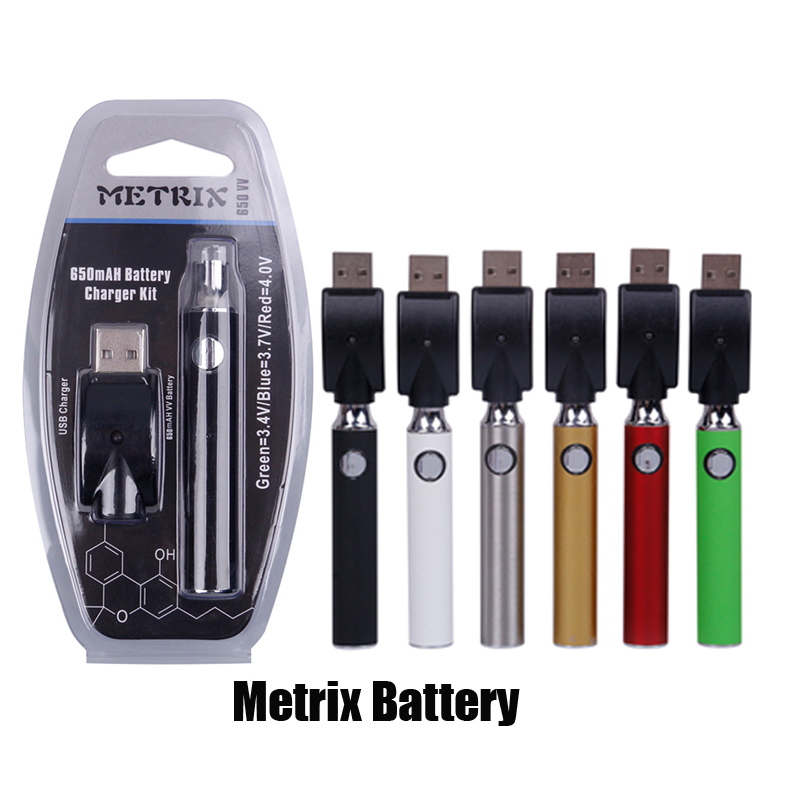 

Metrix Vape Battery 650mAh Rechargeable Vape Pen Charger Kit Variable Voltage Preheat VV Vaporizer for 510 Thick Oil Cartridges