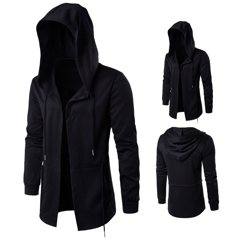 

Men Caps Hooded Men Trench Male Coat Casual Long Black Gothic Style Outwear Jacket Tops Streetwear Plus Sizes Windbreaker, As pic