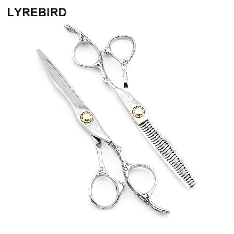 

Professional hair scissors 6 INCH Japan 440C Damascus pattern Bearing screw Lyrebird HIGH CLASS NEW