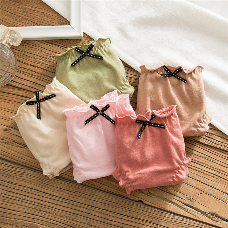 

Cute Bow Underwear Women Pleated Lace Seamless Underpants Cotton Solid Panties Middle Waist Lingerie Lovely Girl Briefs, Pink