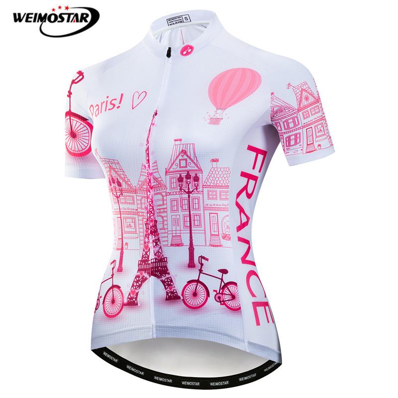 

Weimostar France Team Cycling Jersey Pink Summer pro Mountain Bike Clothing Women Short Sleeve Cycling Shirt, Model 1