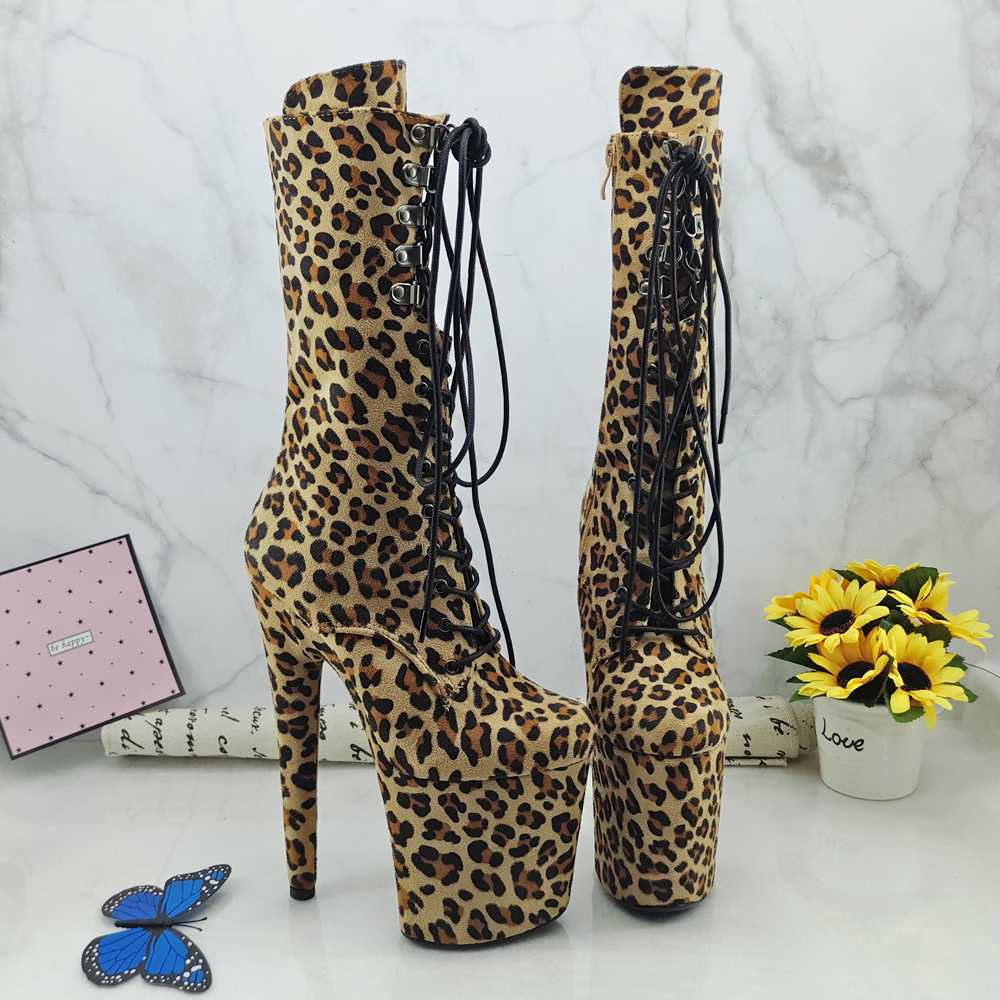 

Leecabe Suede Leopard 20CM/8inches Pole dancing High Heel platform closed toe Pole Dance booties, Leopard as picture